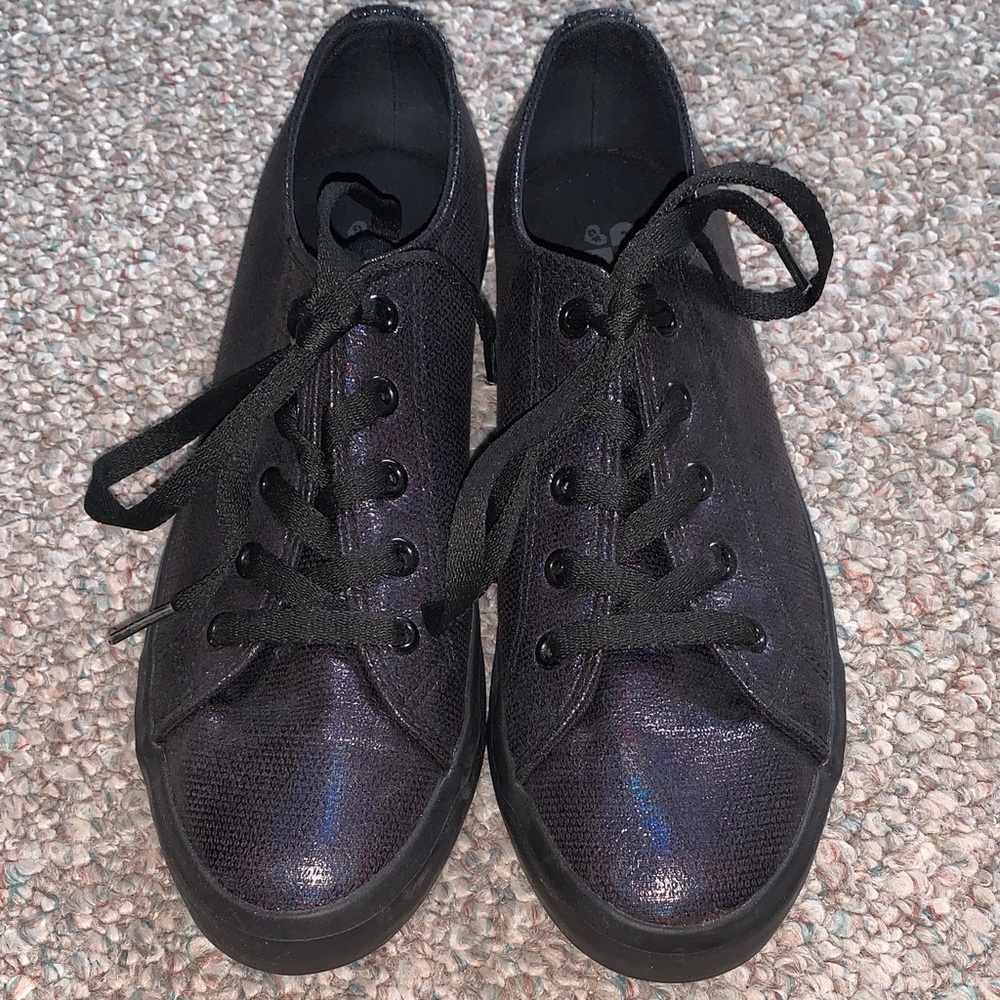 Black Iridescent Lace-Up Sneakers
